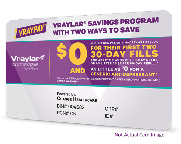 VRAYLAR® Savings Program with two ways to save card.